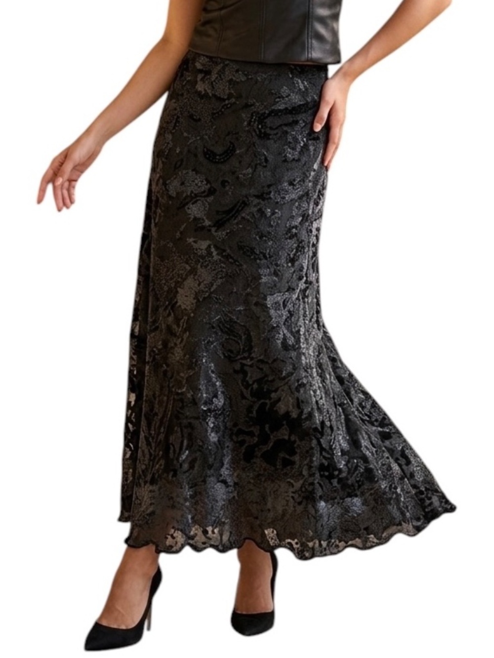 New Deffi Women's Velvet and Silk Flared Maxi Skirt Size EU38 EU40